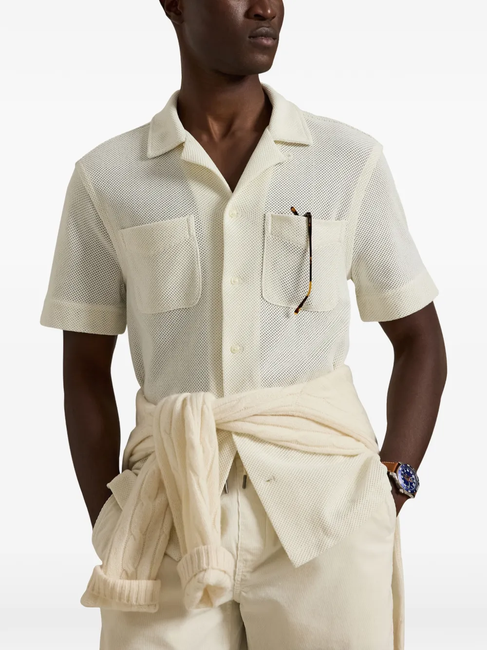 Polo Ralph Lauren Mesh overhemd met campkraag Beige