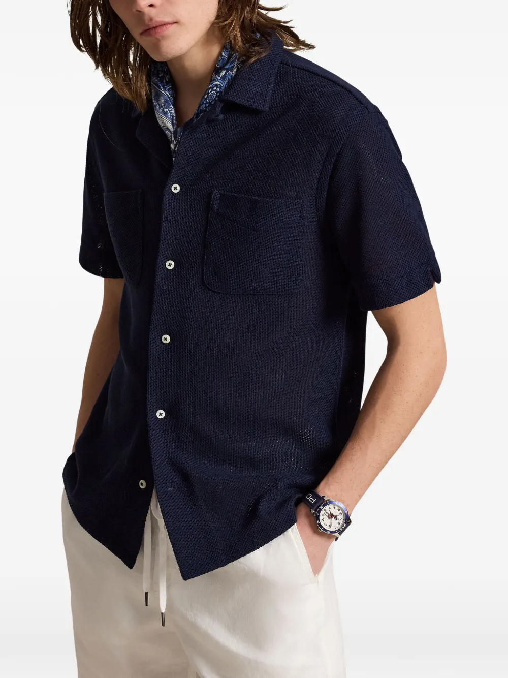 Polo Ralph Lauren Mesh overhemd met opgestikte zak Blauw