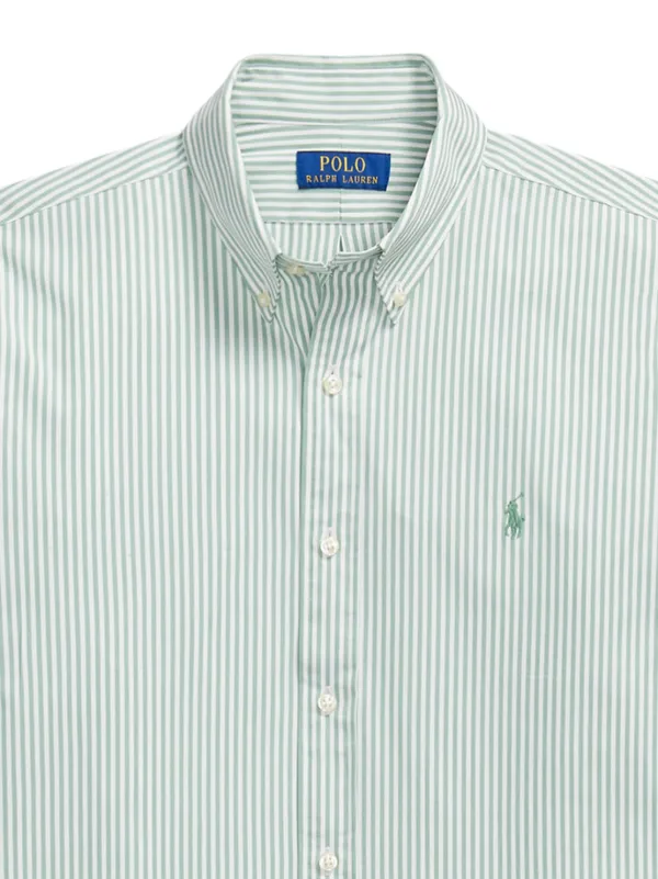 white dress shirt with green stripes Polo Ralph Lauren Striped embroidered-logo | 032626