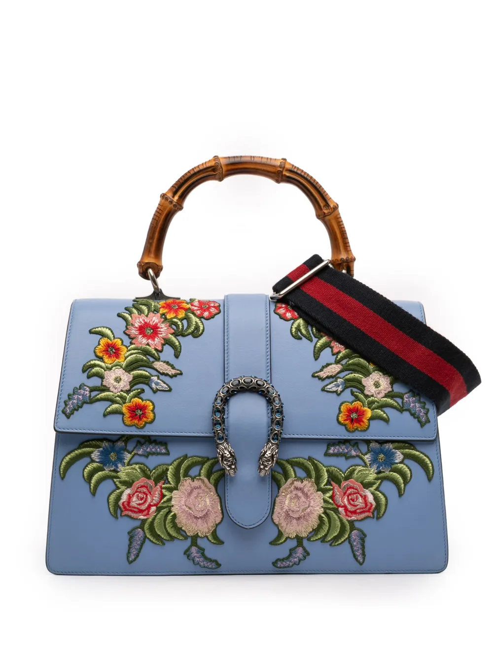 Gucci Pre-Owned 2016-2026 Large Calfskin Floral Embroidered Bamboo Dionysus Web satchel - Blau