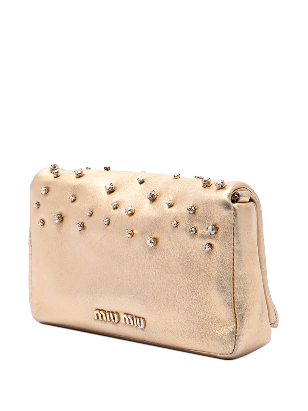  Miu Miu Pre-owned Bandolera Metalizada De Piel De Napa Con Solapa Y Apliques De Strass 2010-2026 - Dorado 