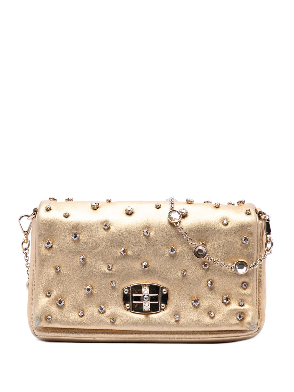 Miu Miu Pre-Owned 2010-2026 Metallic Nappa Strass Studded Flap crossbody bag - Gold