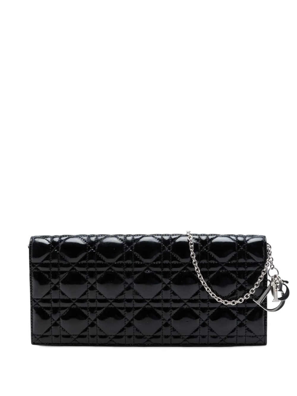Christian Dior Pre-Owned 2013 Patent Cannage Lady Dior Clutch with Chain crossbody bag - Black