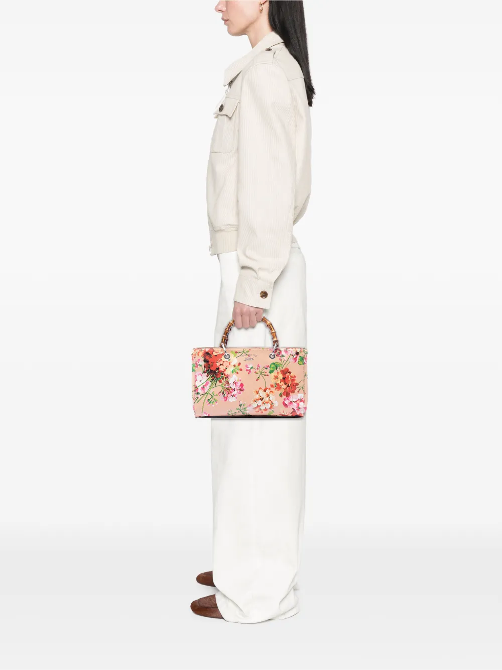 Gucci Pre-Owned 2016-2026 Medium Calfskin Blooms Bamboo Shopper