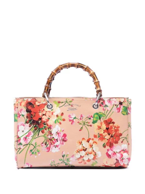 Gucci Pre-Owned 2016-2026 Medium Calfskin Blooms Bamboo Shopper