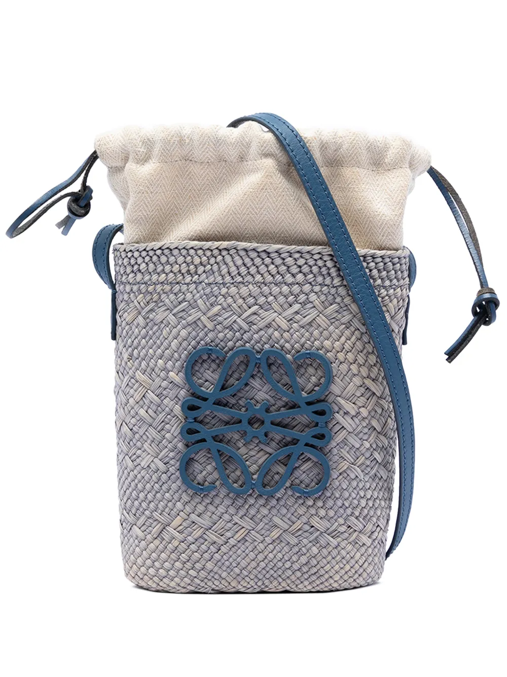 Loewe Pre-Owned 2023 Paulas Ibiza Raffia Anagram Square Pocket bucket bag - Blu
