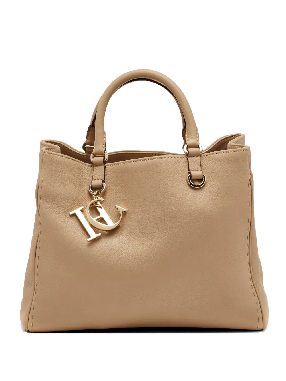 Carolina Herrera Vintage CH charm leather tote bag - Toni neutri