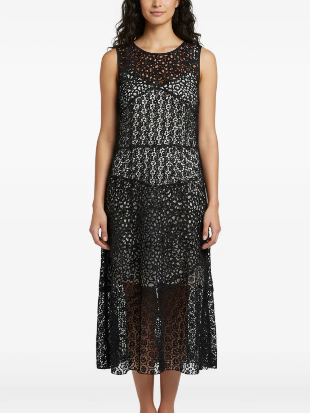 Paule Ka guipure lace sleeveless dress - Black