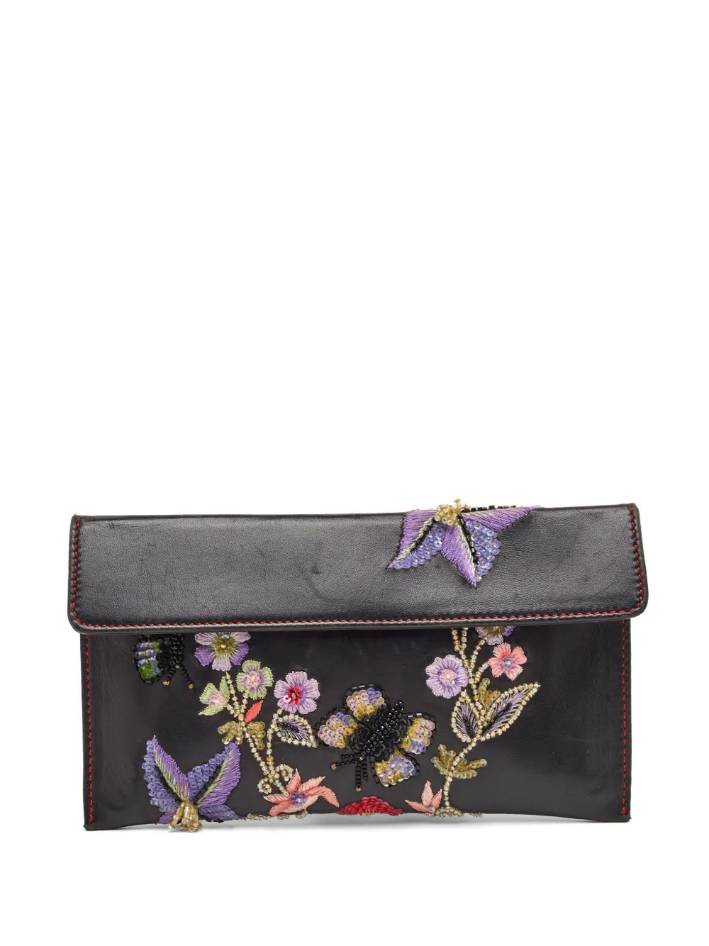 Giorgio Armani Pre-Owned embroidered leather clutch bag - Nero