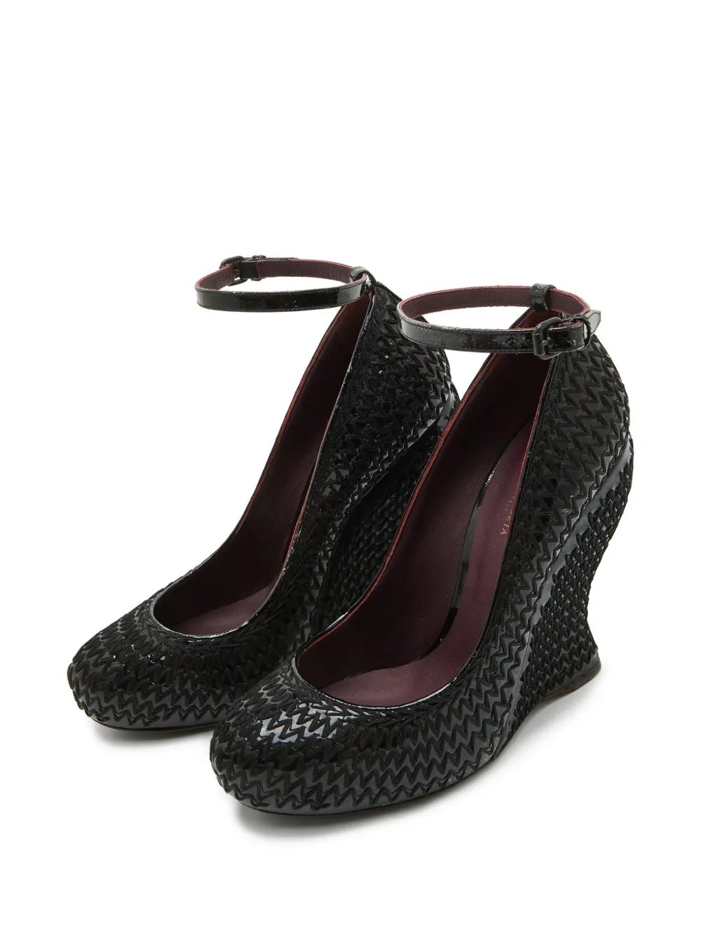 Bottega Veneta Pre-Owned thread-weave ankle-strap wedge pumps - Nero
