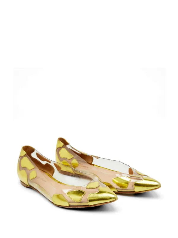Gianvito Rossi Plexi ポインテッドトゥ フラットパンプス | ゴールド