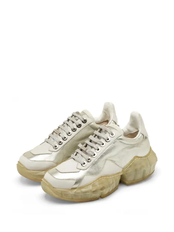Jimmy Choo Pre-Owned Diamond Leather Sneakers | Silver | FARFETCH