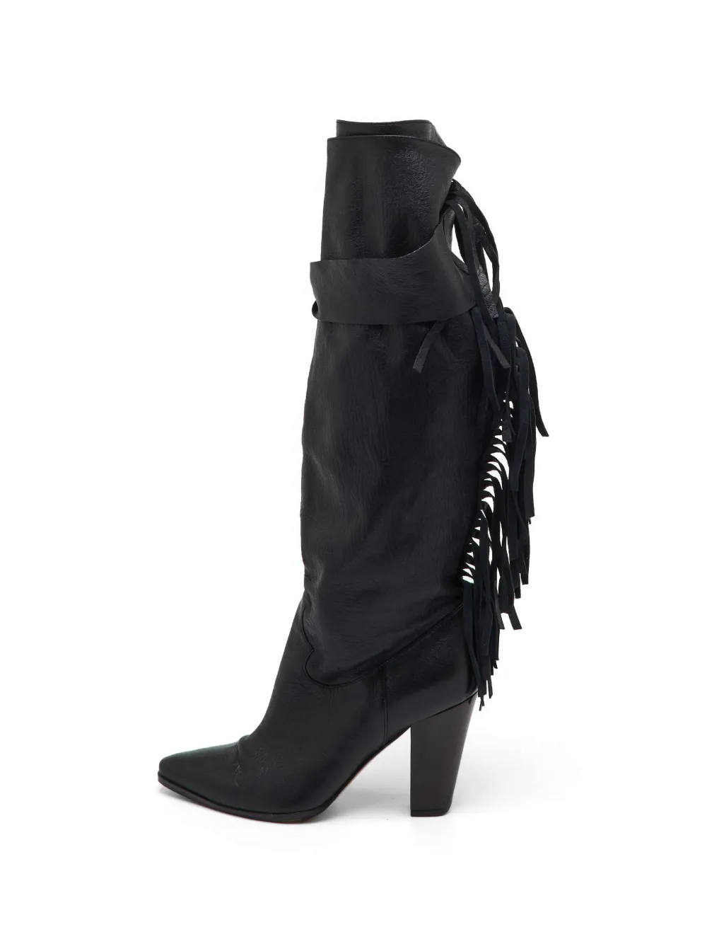 Pre-owned Casadei Fringe-detail Leather Boots In Black