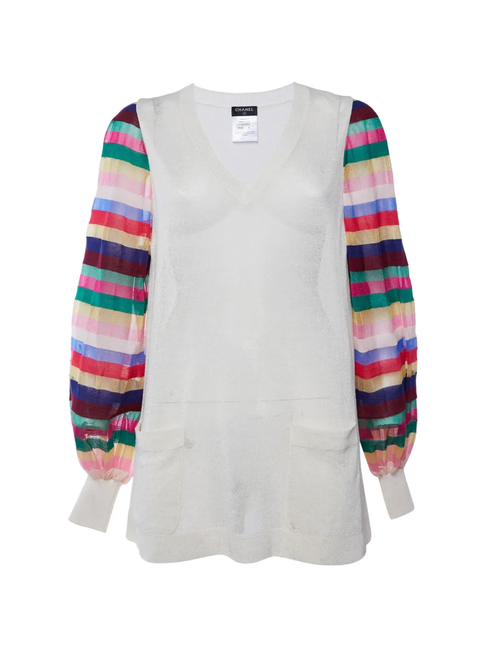 CHANEL Pre-Owned striped sleeve sweater - Neutrals