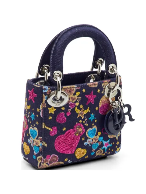 Christian Dior Pre-Owned 2018 micro Lady Dior heart-embroidered tote bag
