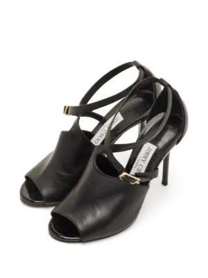 Jimmy Choo Pre-Owned バックル エナメルレザーサンダル 100mm