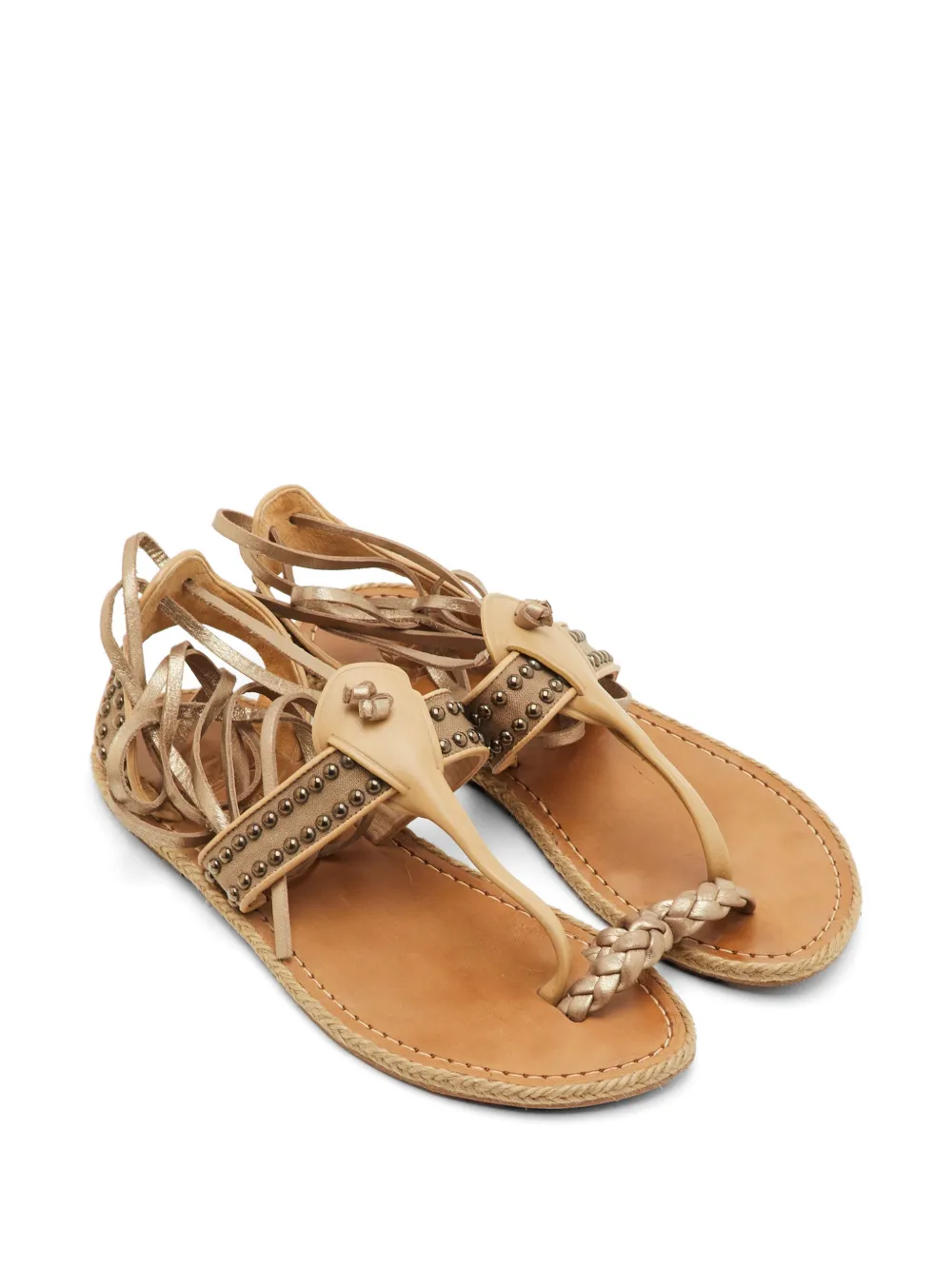 Christian Louboutin Pre-Owned studded ankle-strap flat sandals - Nude