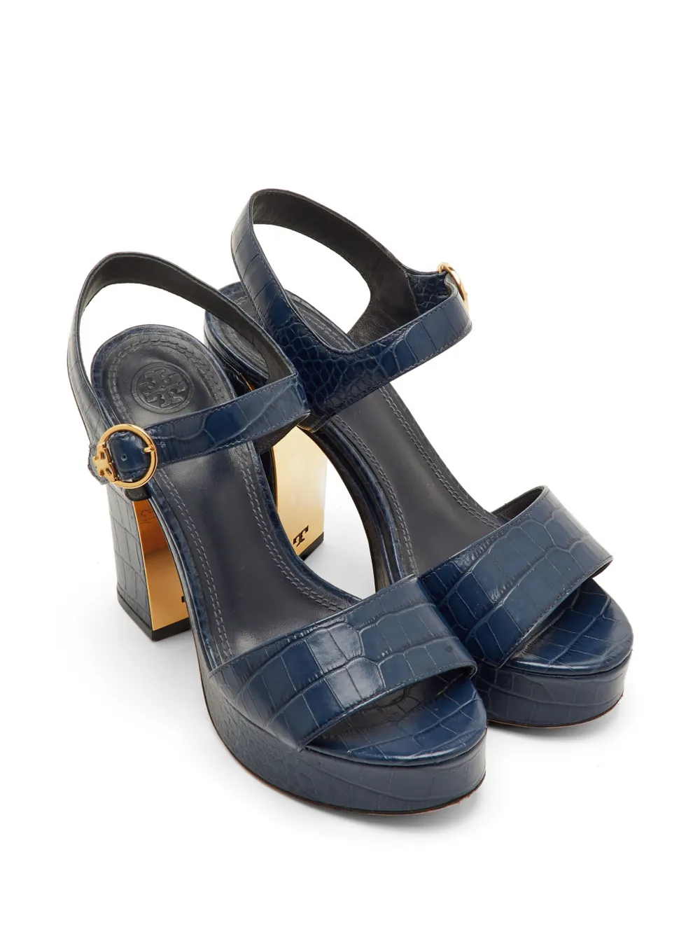 Tory Burch croc-embossed ankle-strap sandals - Blau