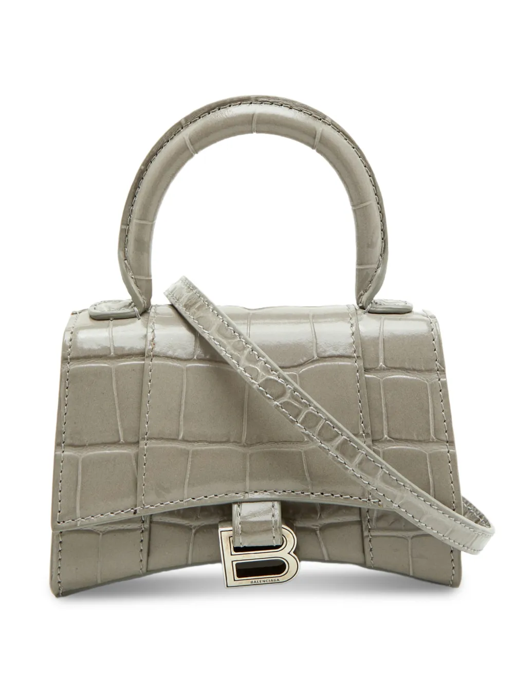 Balenciaga Pre-Owned Hourglass croc-embossed shoulder bag - Grigio