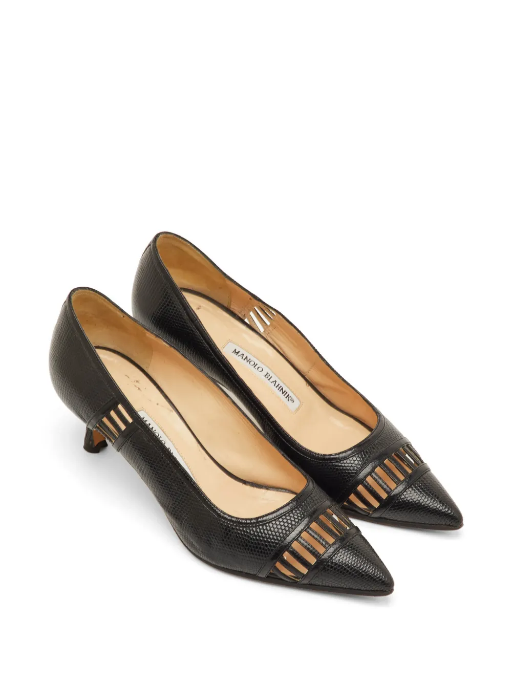 Manolo Blahnik lizard-embossed pointed-toe pumps - Schwarz