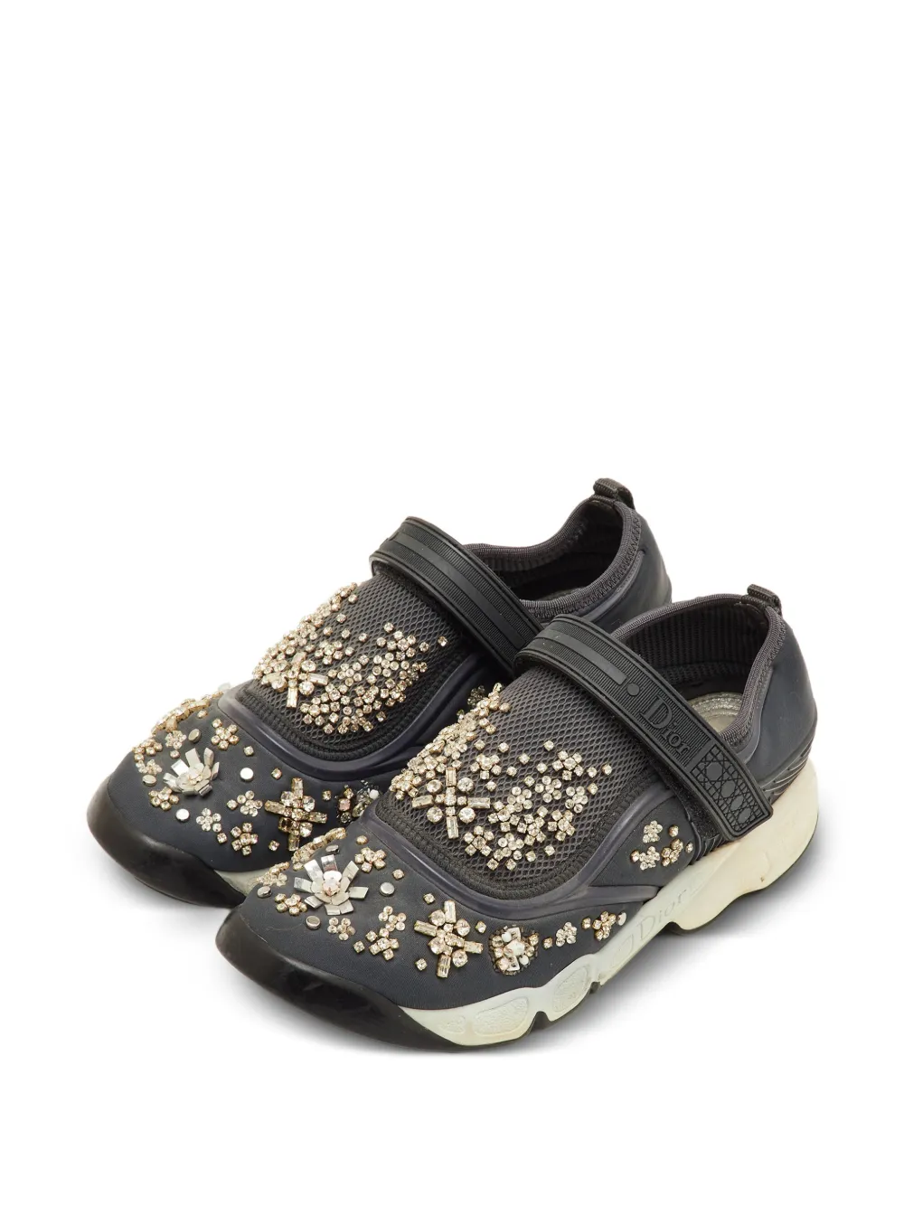 Christian Dior Pre-Owned crystal-embellished slip-on sneakers - Grey