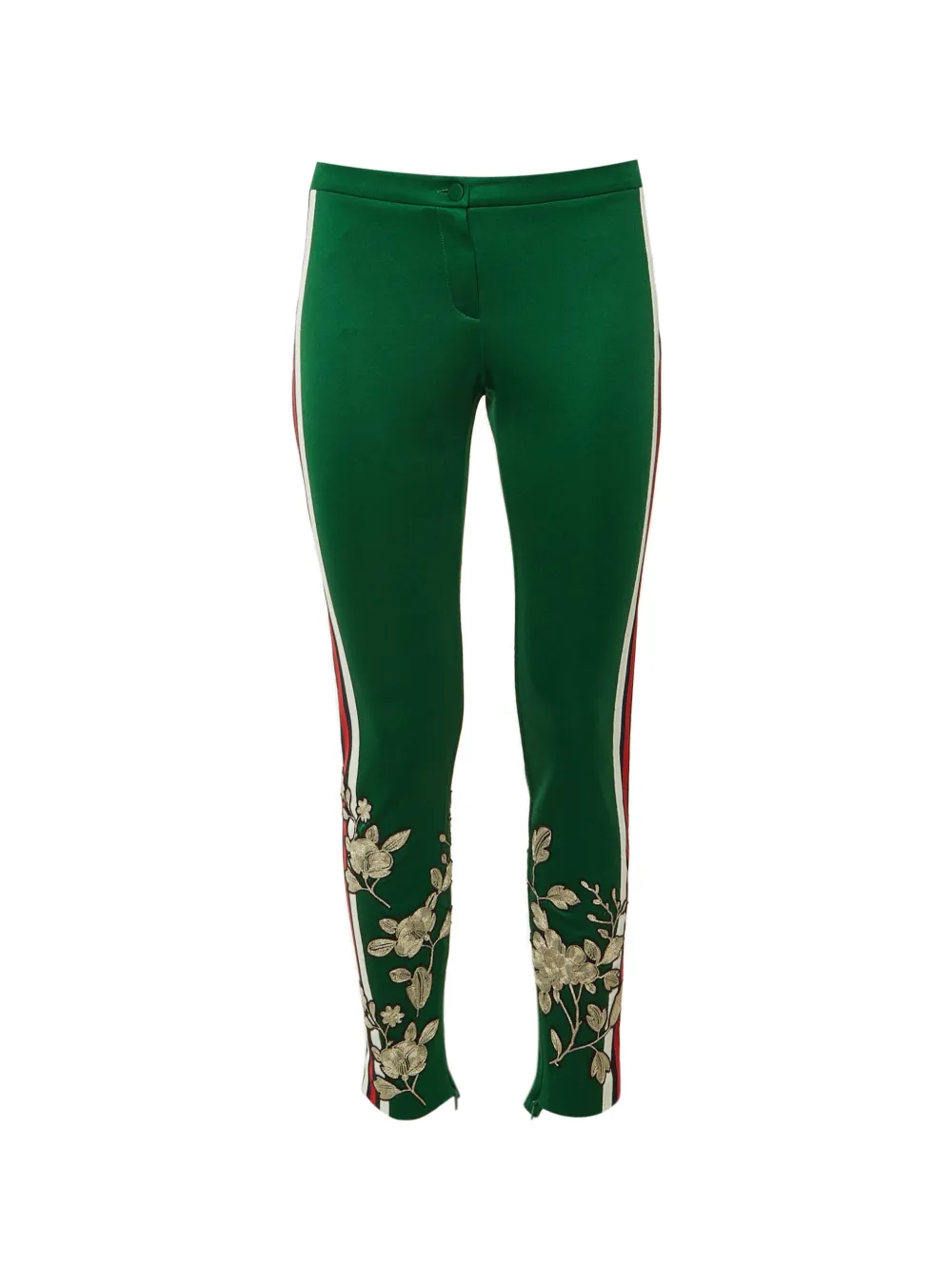 Gucci Pre-Owned Web stripe floral-embroidered trousers - Verde