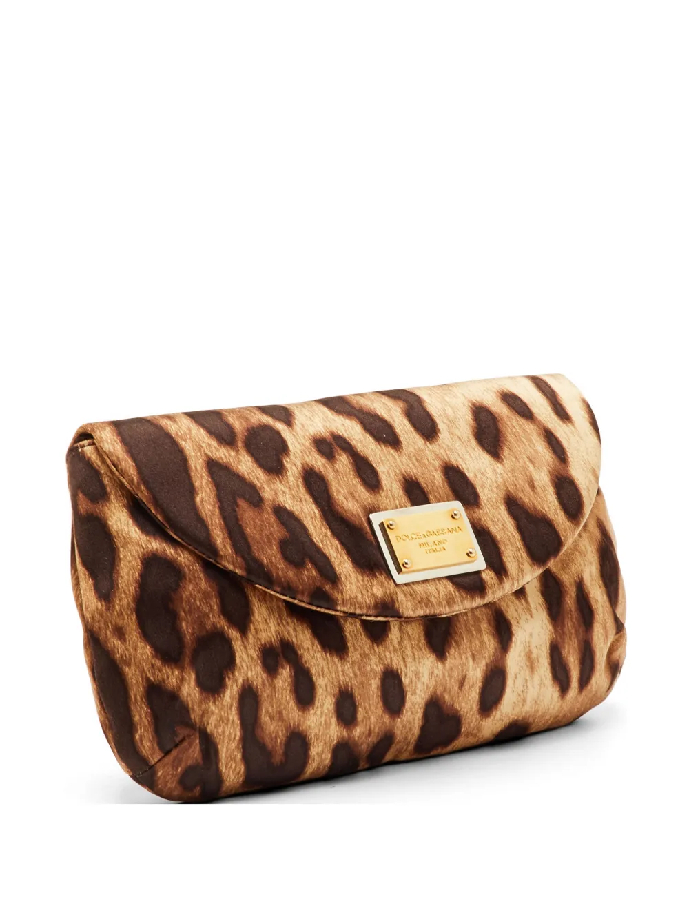 Pre-owned Dolce & Gabbana Leopard-print Flap Clutch Bag In Neutral