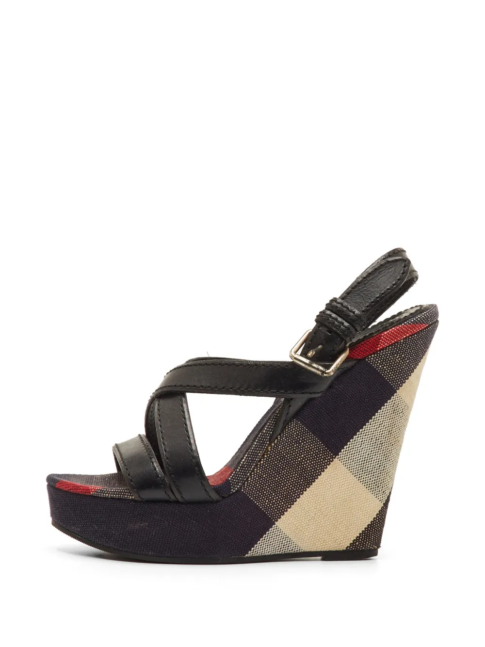 Pre-owned Burberry Nova Check Platform Sandals In Black