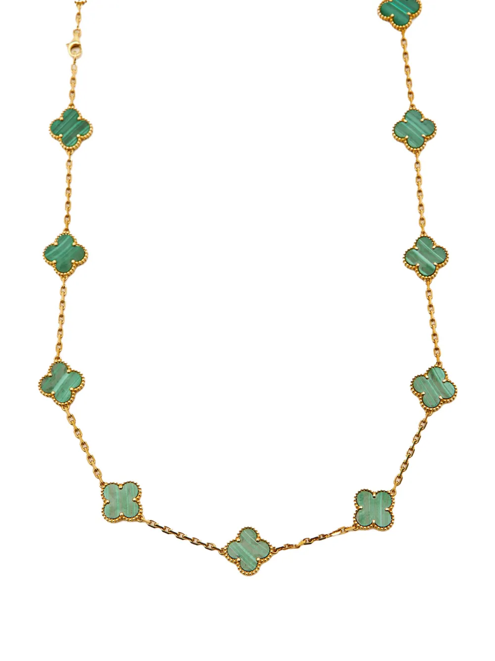 Pre-owned Van Cleef & Arpels Alhambra Malachite Necklace In Gold