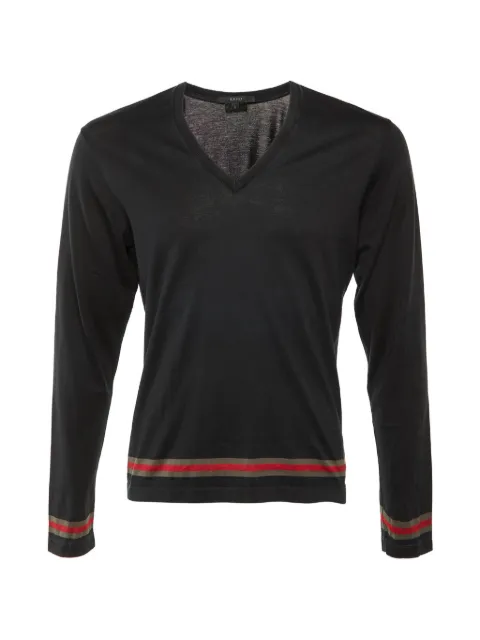 Gucci Pre-Owned Web stripe V-neck T-shirt