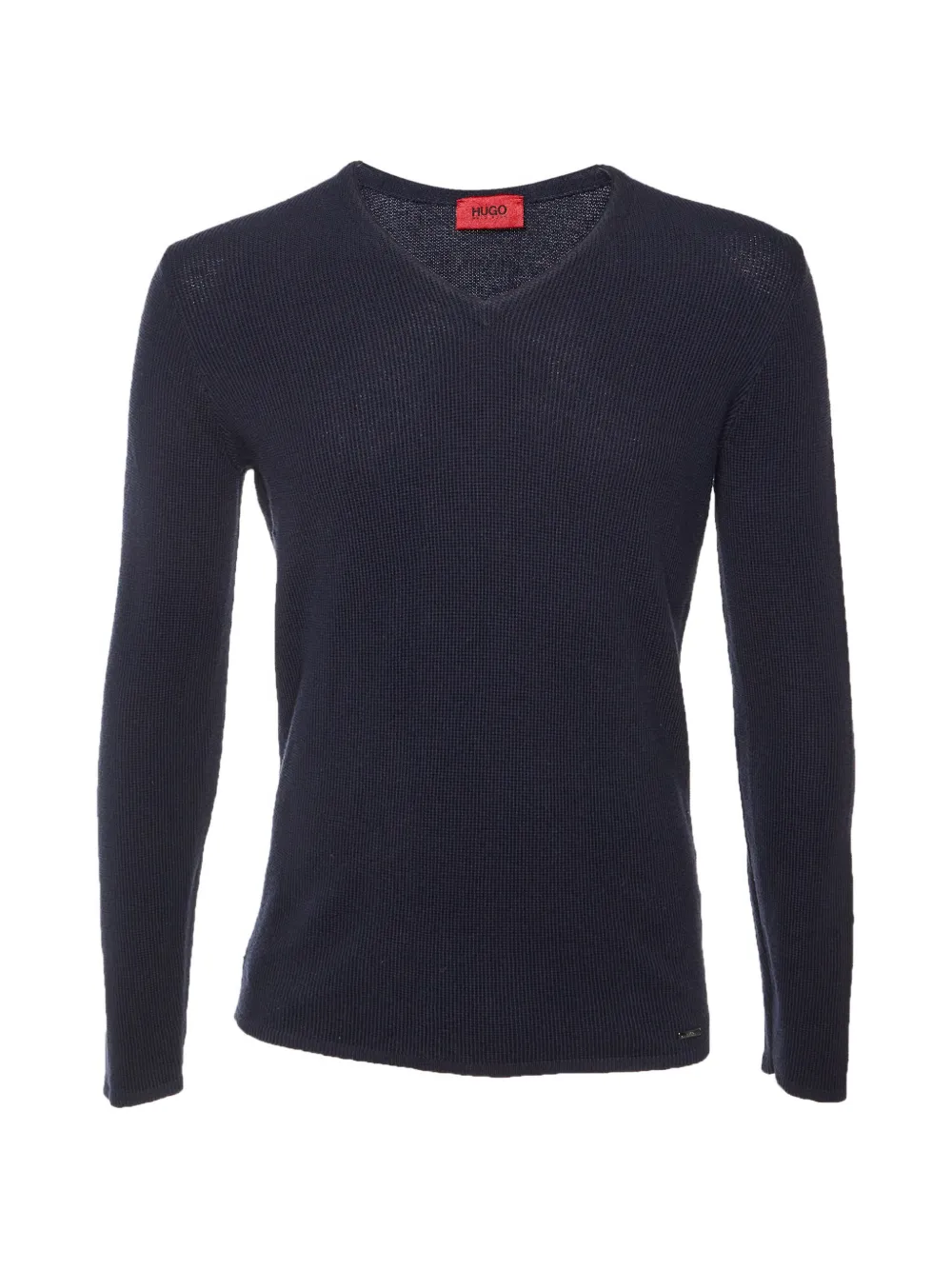 BOSS GREEN HUGO BOSS waffle-knit V-neck long-sleeved T-shirt - Blu