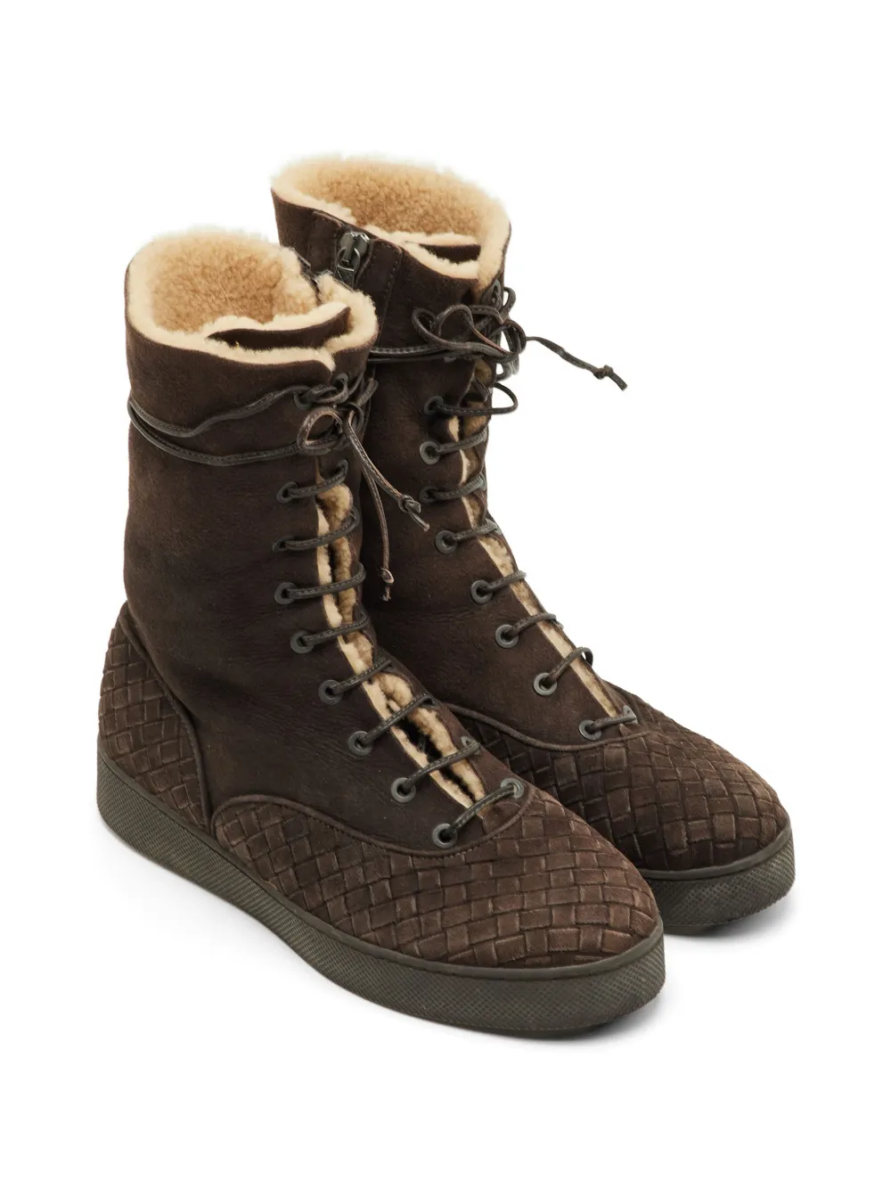 Bottega Veneta Pre-Owned Intrecciato suede ankle boots - Marrone