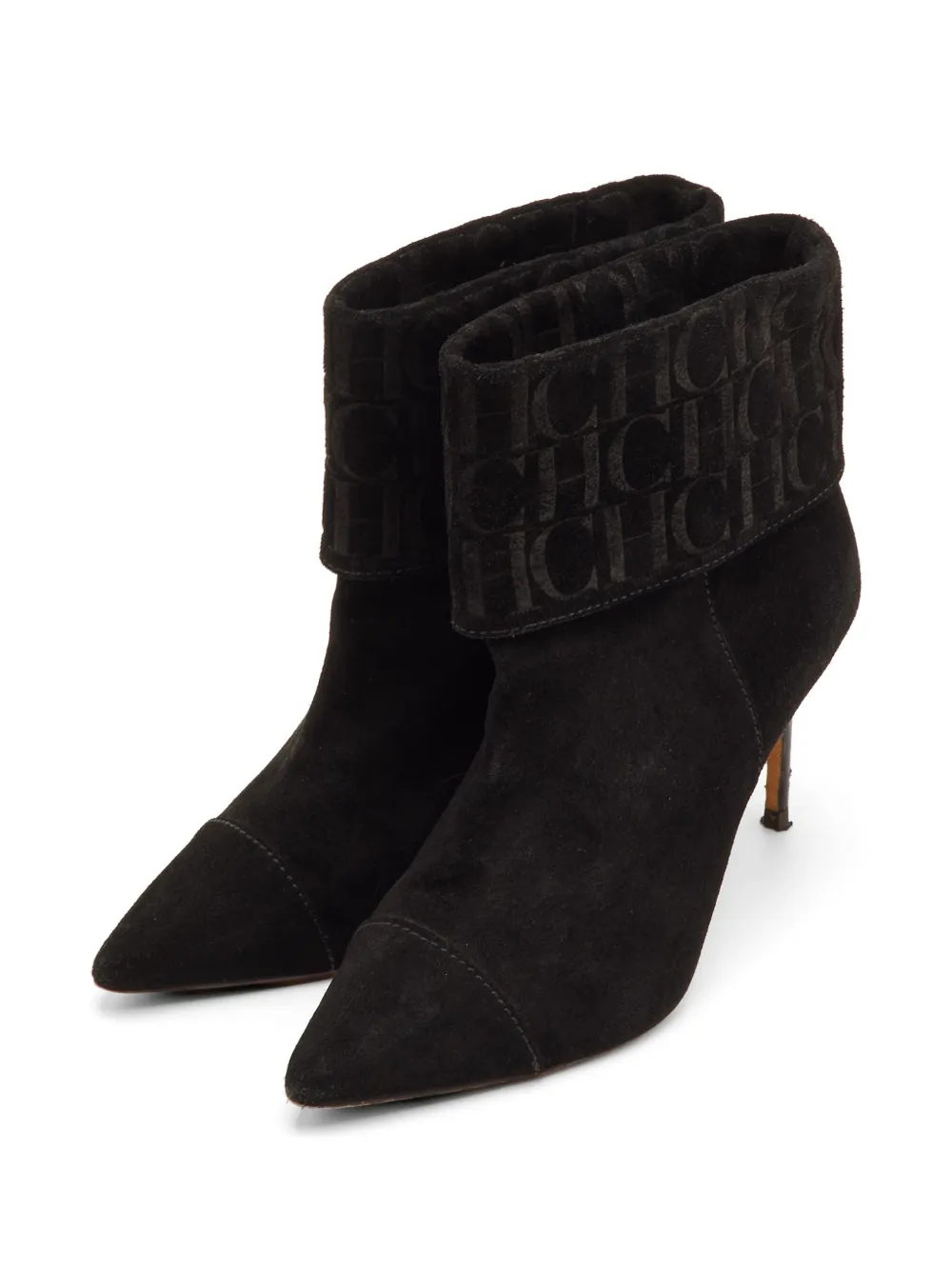 Carolina Herrera Vintage logo-embossed pointed-toe ankle boots - Schwarz