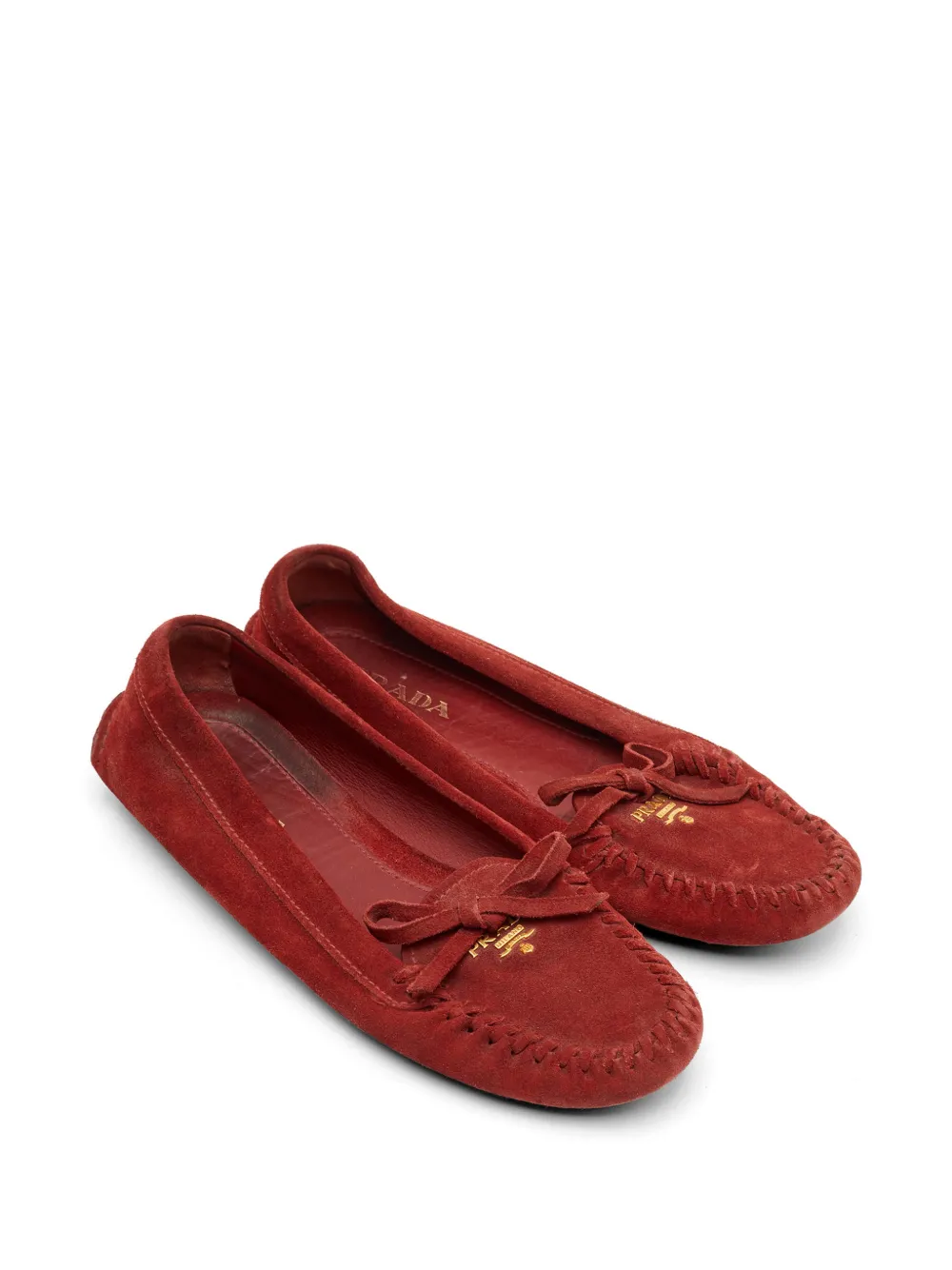 Pre-owned Prada Bow Logo Loafers In Red