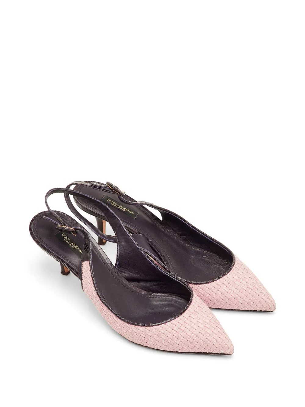 Dolce & Gabbana Pre-Owned woven raffia snakeskin-print slingback pumps - Rosa