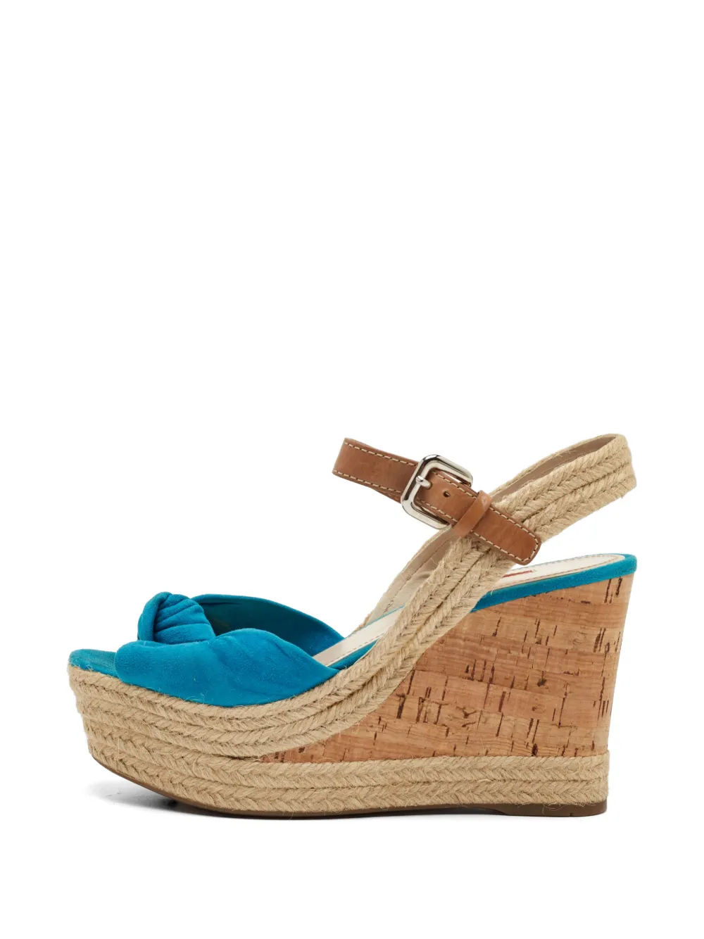 Pre-owned Prada Knot-detail Wedge Sandals In Brown