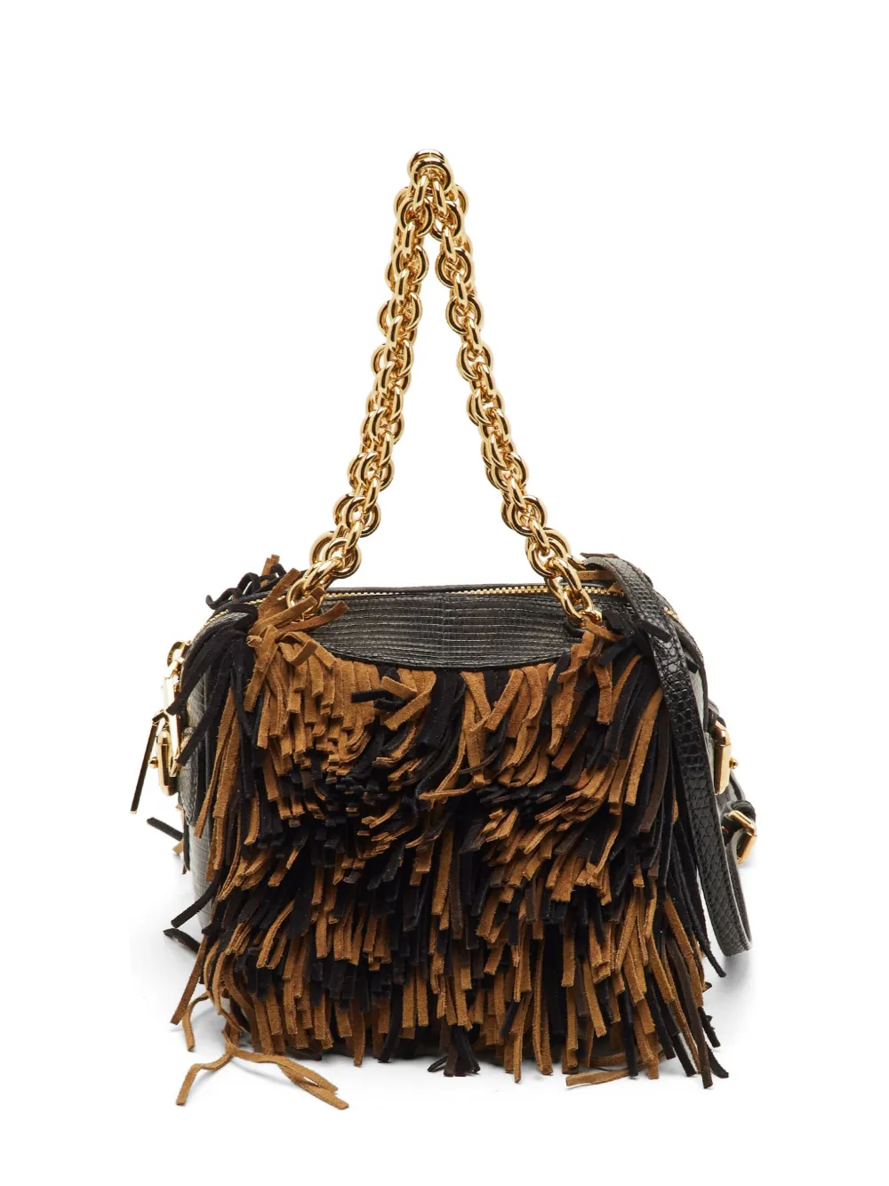 Burberry Pre-Owned fringe lizard-embossed shoulder bag - Black