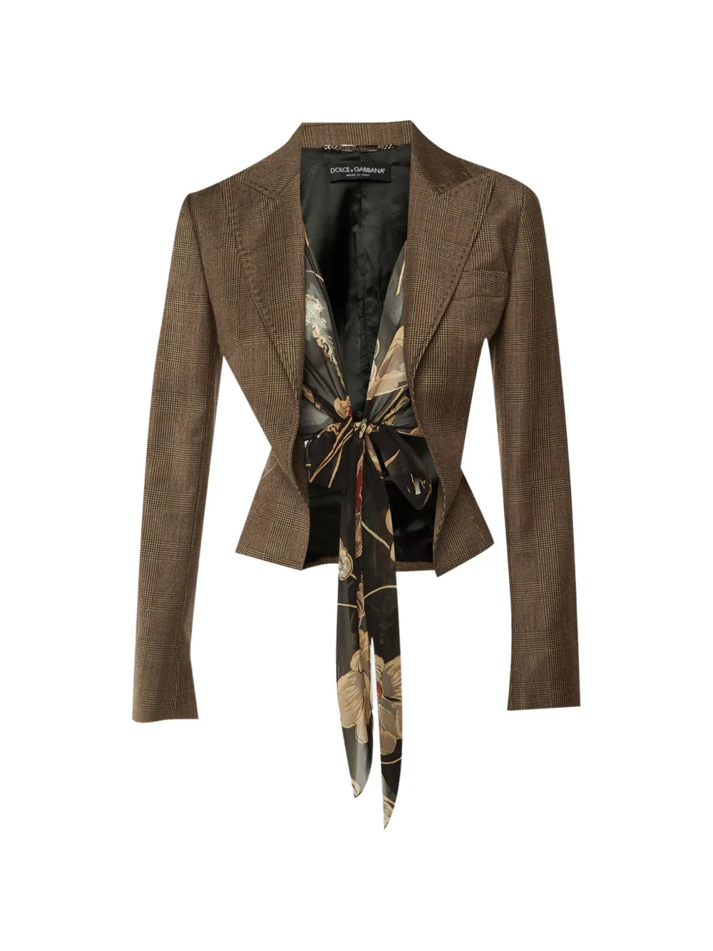 Dolce & Gabbana Pre-Owned tie-detail check-print blazer - Marrone