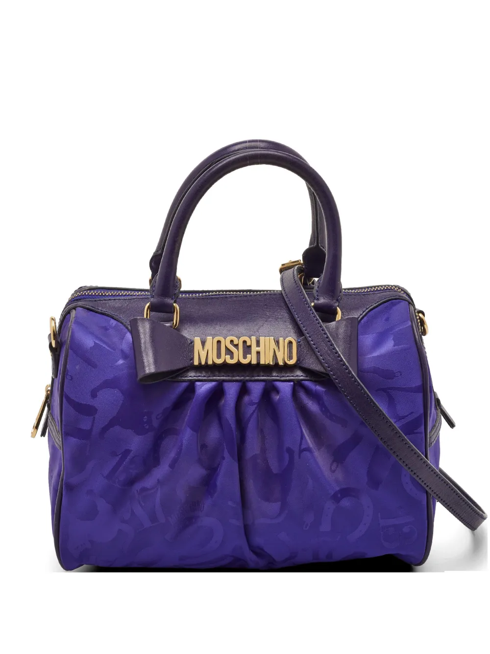 Moschino Pre-Owned bow-detail leather-trim satchel bag - Viola