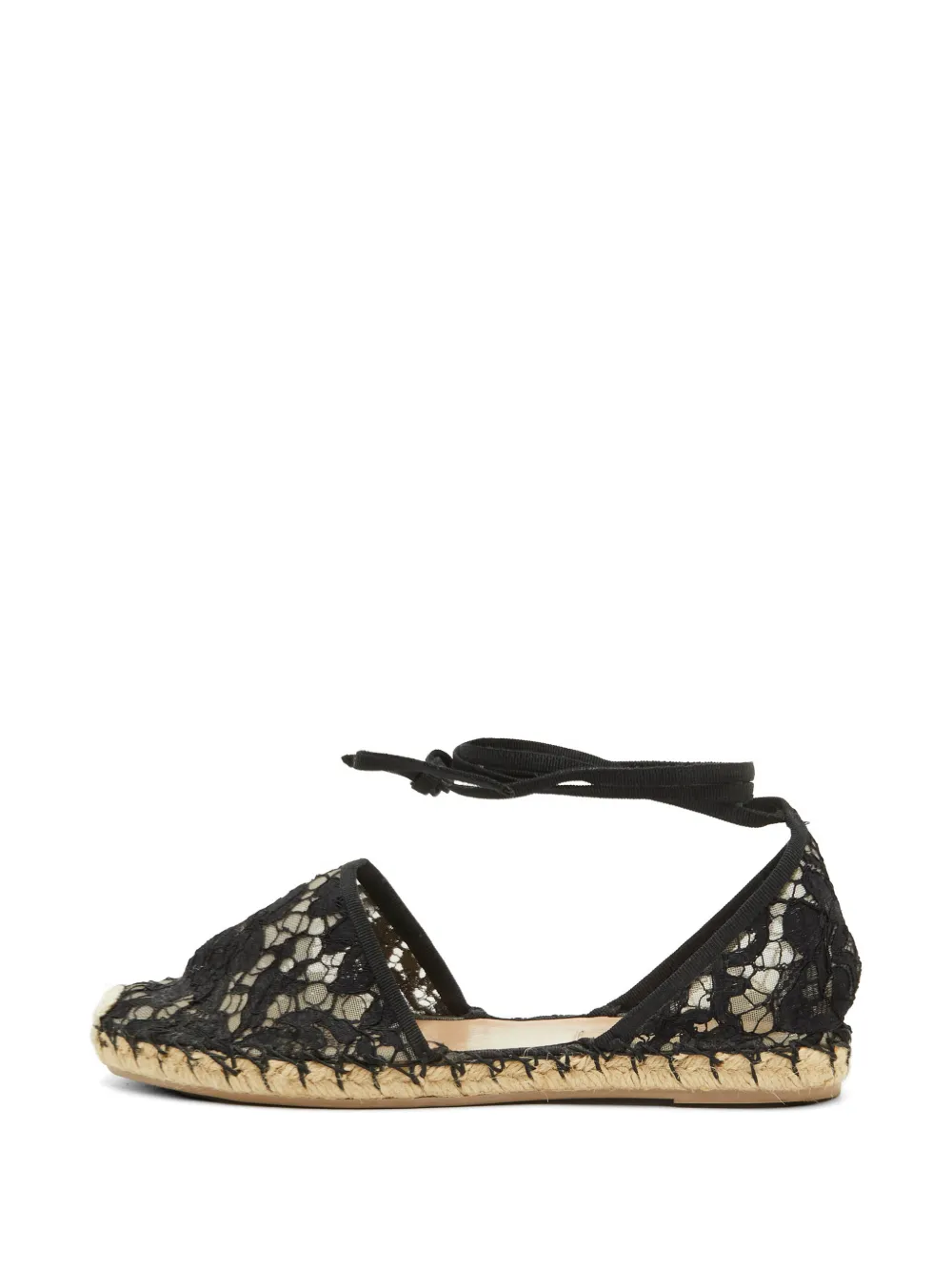 Valentino Garavani Pre-Owned lace ankle-tie flat sandals - Nero