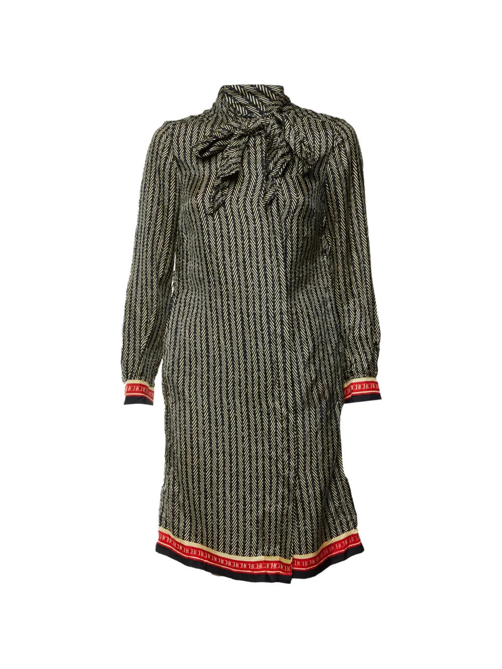 Carolina Herrera Vintage robe-chemise mi-longue à motif de chevrons - Noir