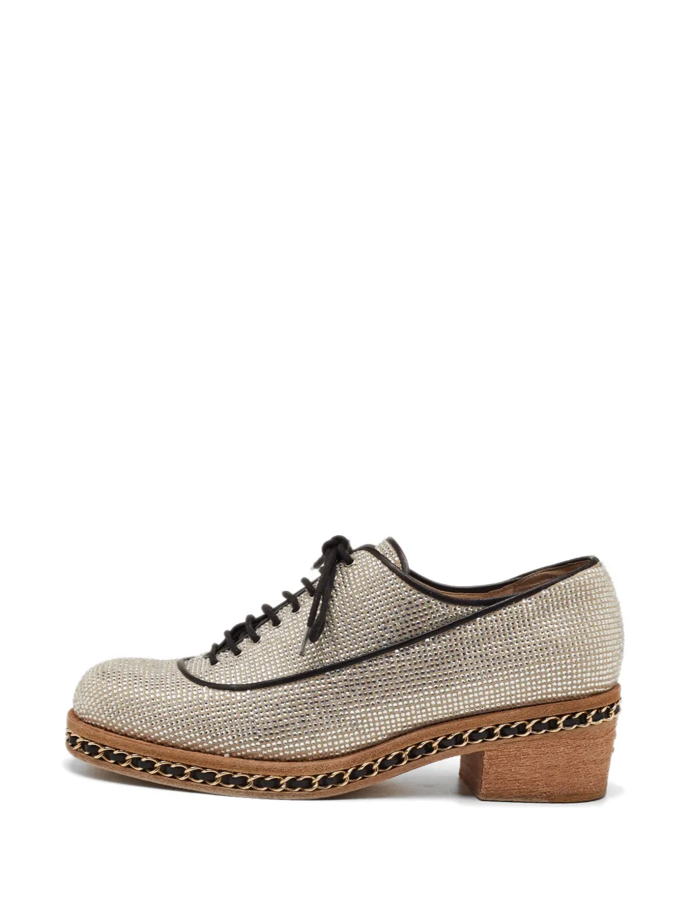 CHANEL Pre-Owned crystal-embellished chain-trim Oxford shoes - Toni neutri