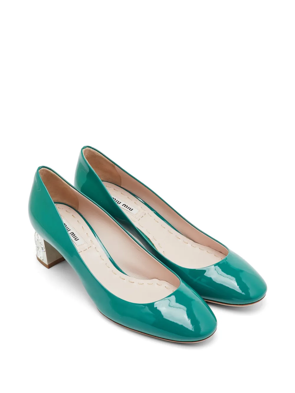 Miu Miu Pre-Owned crystal-embellished patent-leather pumps - Grün