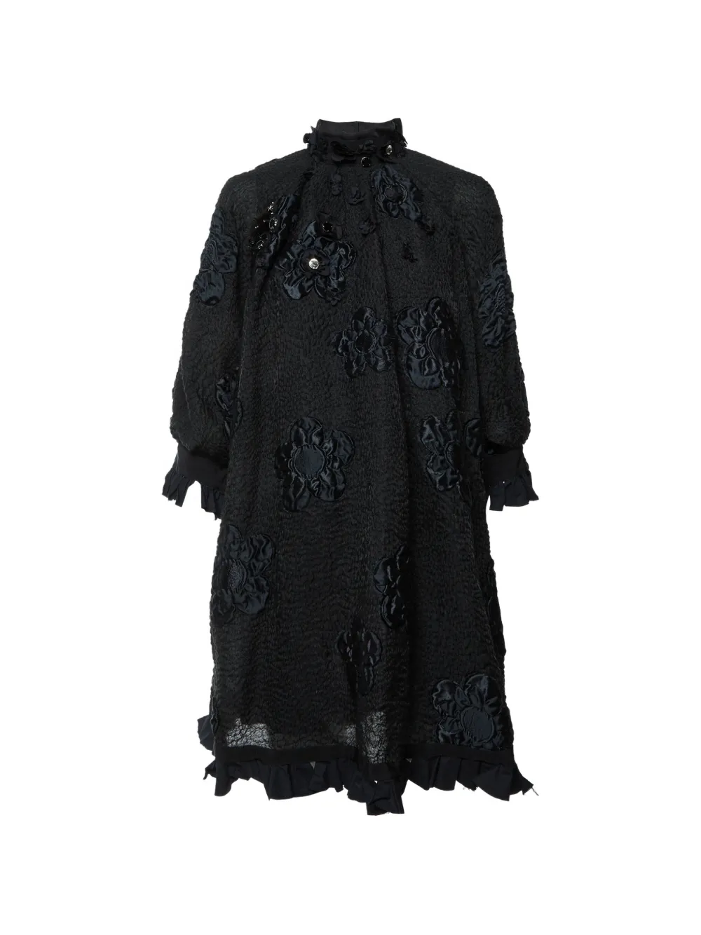 Pre-owned Fendi Floral-appliqué Textured Dress In Black