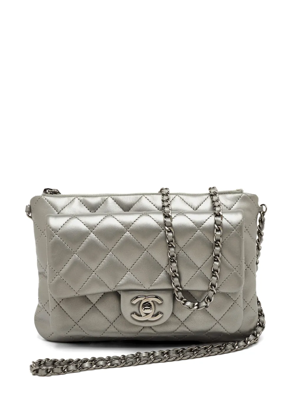 CHANEL Pre-Owned 2010-2011 Daily Zip CC quilted cross body bag - Argento
