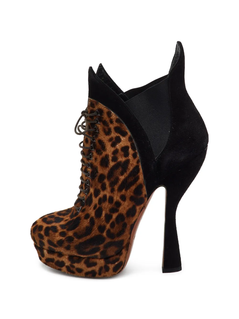 Alaïa Pre-Owned leopard-print lace-up ankle boots - Braun
