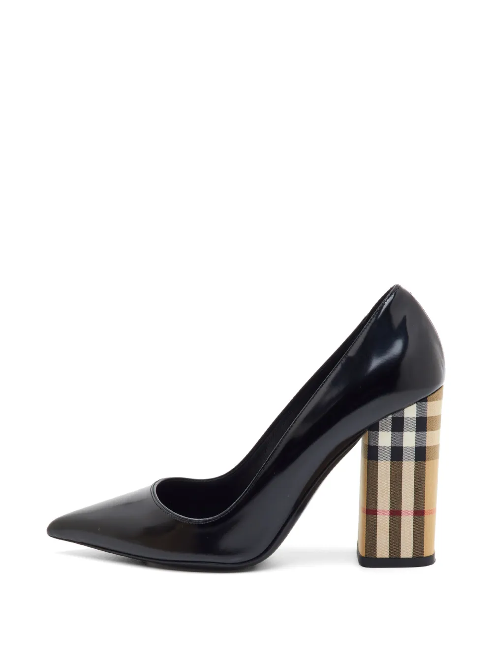 Pre-owned Burberry Block-heel Check Pumps In Black