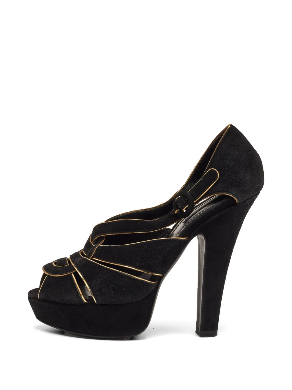Dolce & Gabbana Pre-Owned gold-tone trims suede heeled sandals - Nero