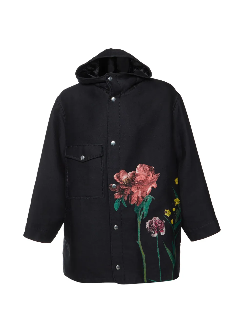 Valentino Garavani Pre-Owned floral-jacquard hooded coat - Schwarz