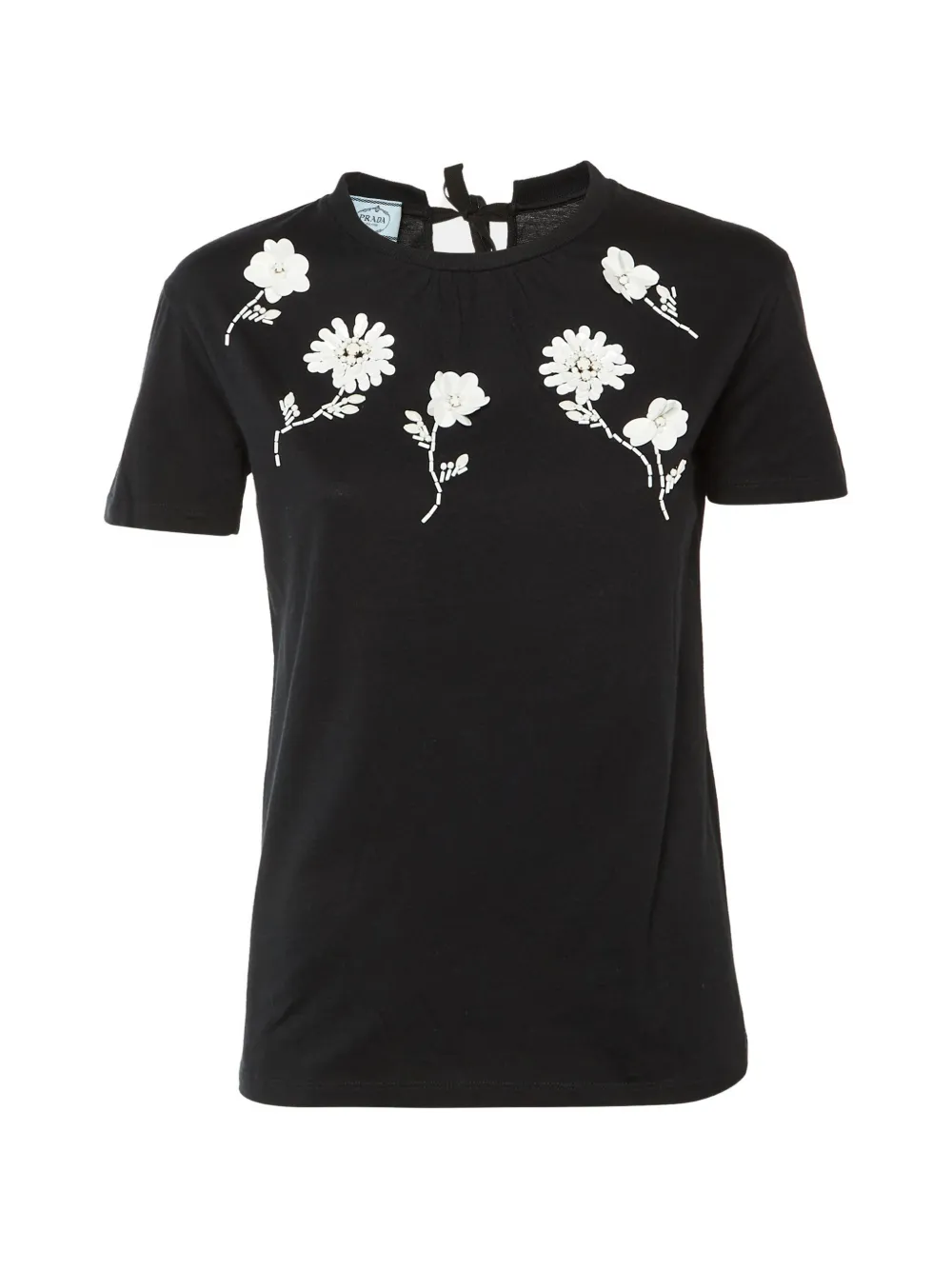 Prada Pre-Owned floral-embellished tie-detail T-shirt - Nero